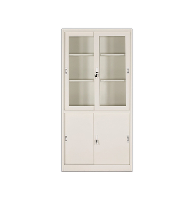 School Furniture Hygienic Two Glass Door Filing Cabinet Corrosion Resistant