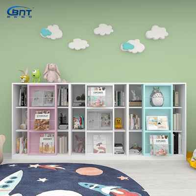 Electrostatic Powder Coating Kids Furniture Steel Storage Bookshelf Cartoon