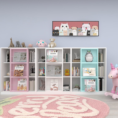 Electrostatic Powder Coating Kids Furniture Steel Storage Bookshelf Cartoon