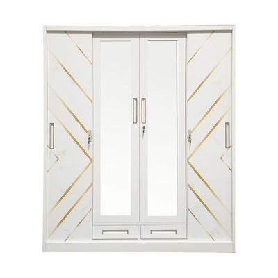 Pattern Printing 4 Door Metal Wardrobe Mirror Door Wardrobe High Rigidity