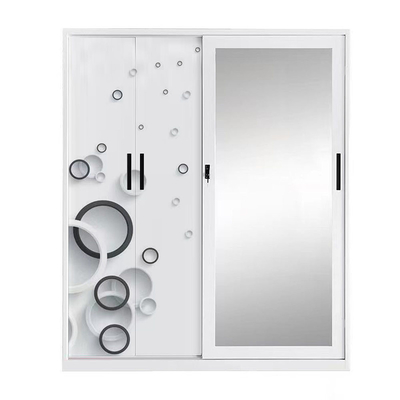 Kd Structure Lockable Sliding Door Metal Wardrobe Almirah  With Mirror