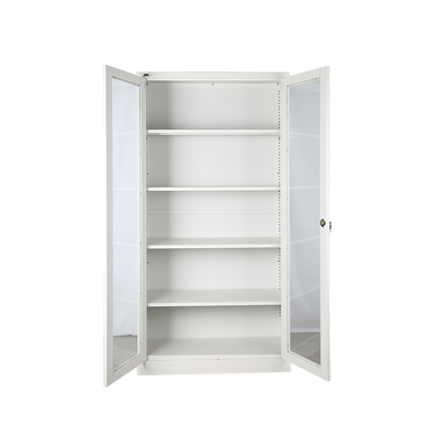 Metal Storage Cabinet With Handle Lock Glass Door Cupboard