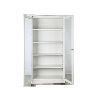 Metal Storage Cabinet With Handle Lock Glass Door Cupboard