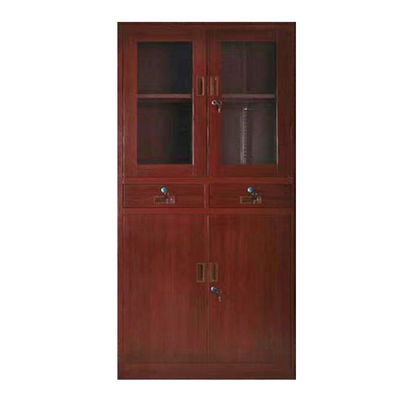 Wooden Style Half Glass Swing Door Steel Cupboard For Clothes