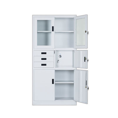 Two Glass Door Filing Cabinet With Drawers Gray Color Office Filing Cabinet