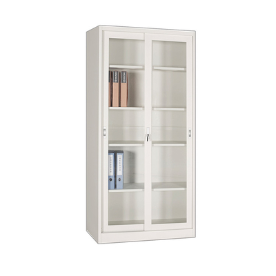 H1850mm Metal Office Furniture Bookcase With 2 Glass Sliding Doors