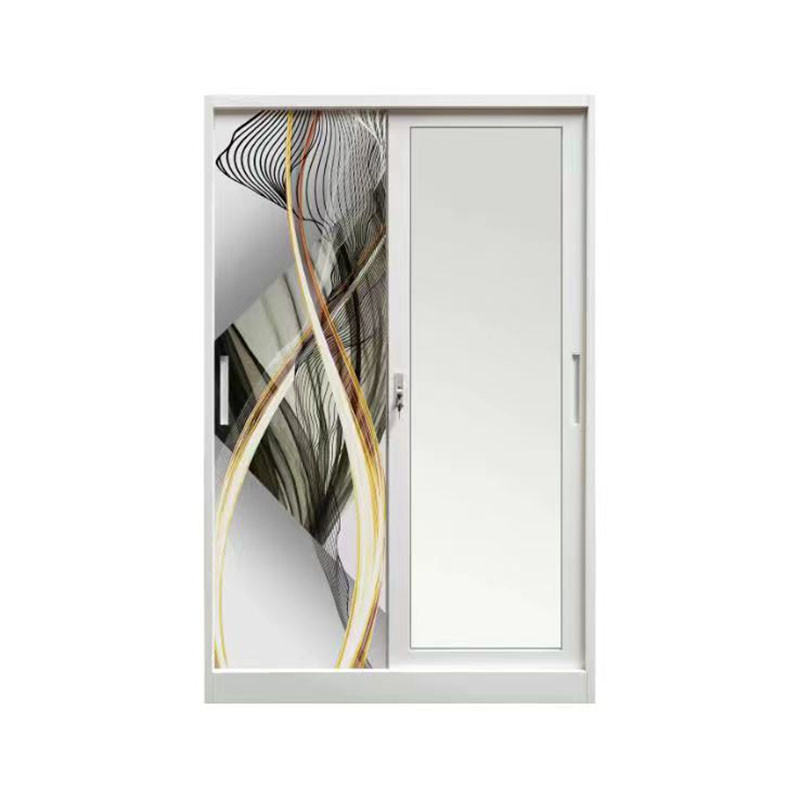 Home Two Door Steel Wardrobe With Mirror KD Structure   Wear Resistance