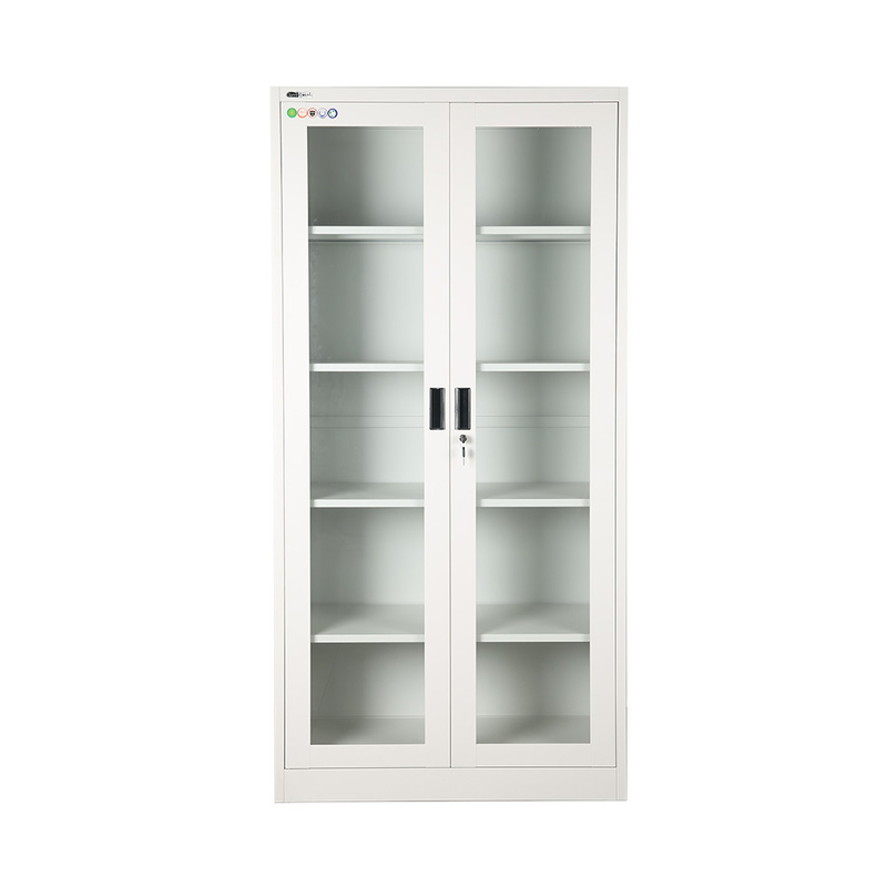 Metal Storage Cabinet With Handle Lock Glass Door Cupboard