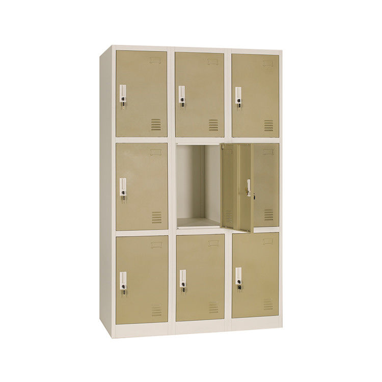 Office 9 Doors Hygienic Metal Lockers With Handle Lock Knock Down Structure